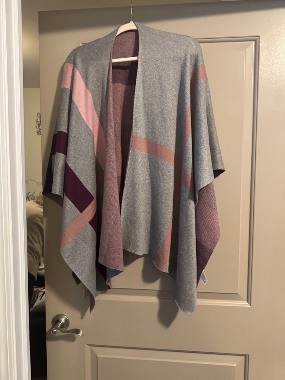 Talbots Gray, Pink & Plum Colorblock Knit Cape